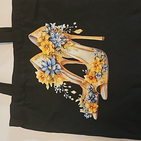 Hand Crafred Reusable Tote Bag Sunflower Motif Black Canvas Bag Multicolored 13" - Picture 3 of 17